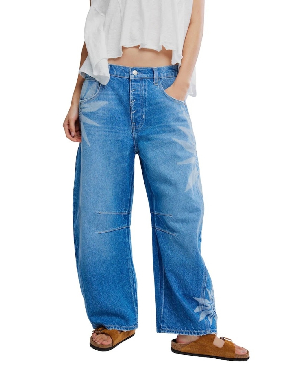 We The Free Good Luck Printed Barrel Jean Free People